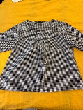 Blue and white gingham checkered top